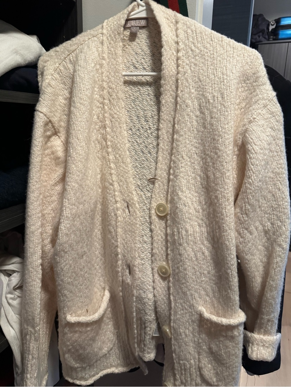 J. Crew Cream Chunky Knit Button-Front Cardigan